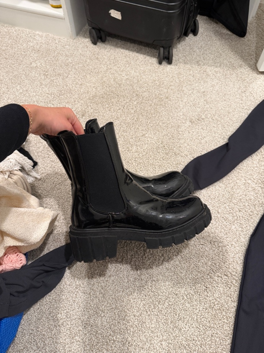 Black Patent Chunky Chelsea Boots